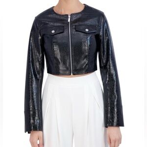 BCBG Croc Print Black Faux Leather Jacket